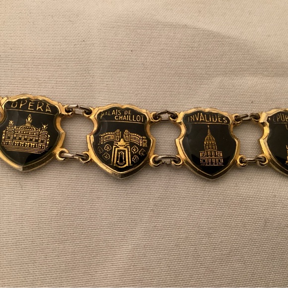 Vintage gold tone and black Paris France Monuments Bracelet - Picture 2 of 10
